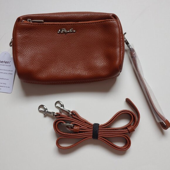 Befen Handbags - NWT NEW WITH TAGS Befen Genuine Leather Small Crossbody Bag Wristlet Brown